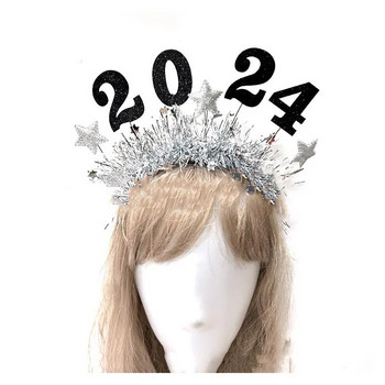 Златна звезда, лента за глава за нова година, лъскава дъждовна коприна, цветни ивици, лента за коса, наздраве, 2024 г. Честита Нова година Парти Обличане Реквизит за снимки