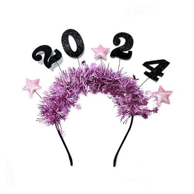 Zlatna zvijezda Novogodišnja traka za glavu Sjajna kišna svilena šarena traka za kosu Veseli 2024. Sretna Nova godina Dress Up Rekviziti za fotografije