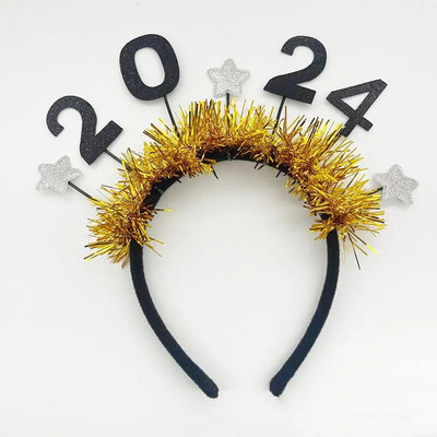 Zlatna zvijezda Novogodišnja traka za glavu Sjajna kišna svilena šarena traka za kosu Veseli 2024. Sretna Nova godina Dress Up Rekviziti za fotografije