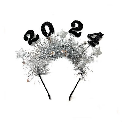 Zlatna zvijezda Novogodišnja traka za glavu Sjajna kišna svilena šarena traka za kosu Veseli 2024. Sretna Nova godina Dress Up Rekviziti za fotografije