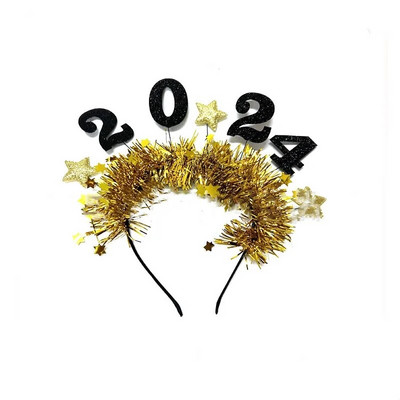 Zlatna zvijezda Novogodišnja traka za glavu Sjajna kišna svilena šarena traka za kosu Veseli 2024. Sretna Nova godina Dress Up Rekviziti za fotografije