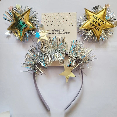 Zlatna zvijezda Novogodišnja traka za glavu Sjajna kišna svilena šarena traka za kosu Veseli 2024. Sretna Nova godina Dress Up Rekviziti za fotografije
