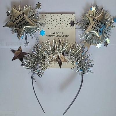 Zlatna zvijezda Novogodišnja traka za glavu Sjajna kišna svilena šarena traka za kosu Veseli 2024. Sretna Nova godina Dress Up Rekviziti za fotografije