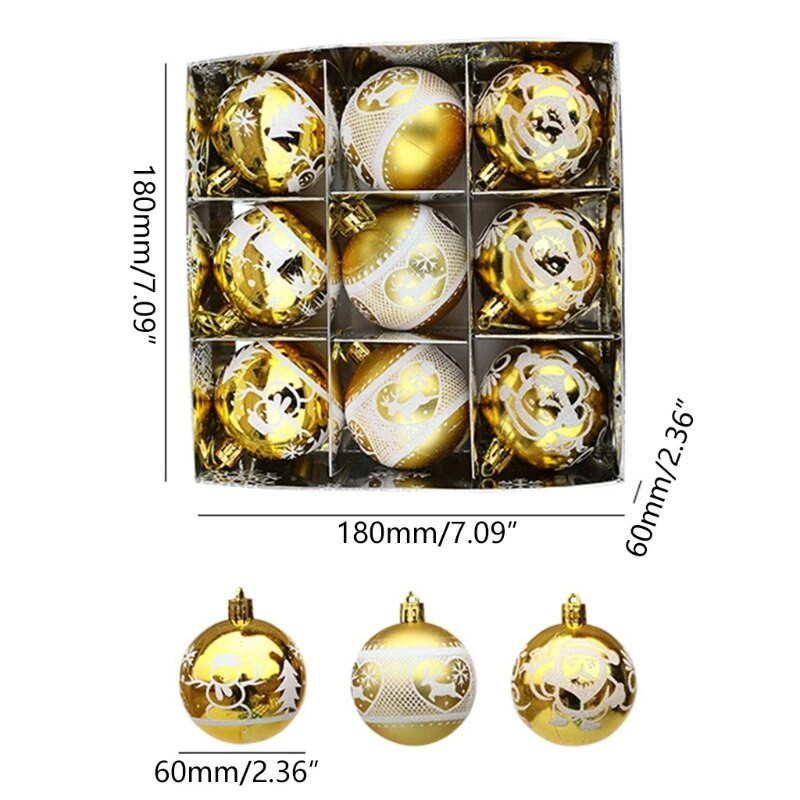 67JE Božićne viseće kuglice 9 kom. Pakiranje poklon kutije za Božićno drvce Kućna zabava Spavaća soba Unutrašnja vanjska dekoracija Ukrasi
