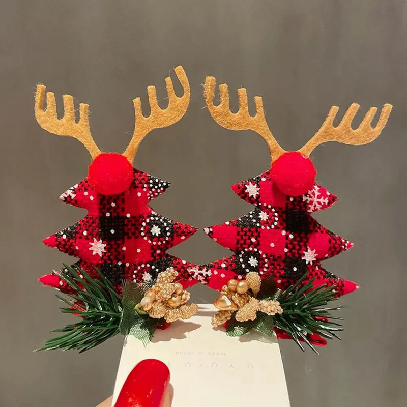 2gab Jauka Ziemassvētku aļņa ausu matu sprādze Sieviešu meitenei Ziemassvētku vecīša matadata Ziemassvētku ballītes stieņi bērniem Kospleja galvassegas Jaungada dāvana