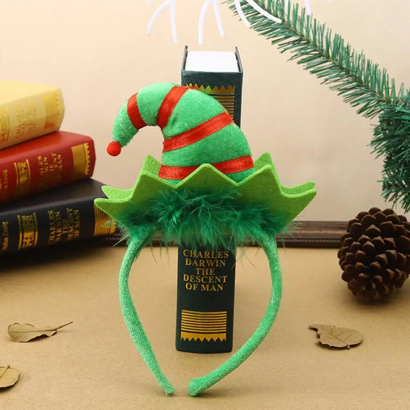 Kalėdinės galvos juostos Mielos plaukų lankelis Kalėdų senelio elfo kepurė vaikams suaugusiems galvos juosta Dovanos Cosplay kostiumas Pūkuotas kalėdinis plaukų lankelis