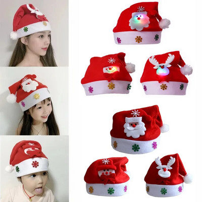 Весела Коледа Led Light Hat New Year Navidad Cap Snowman Elk Santa Claus Hats for Kids Children Adult Xmas Gift Decoration