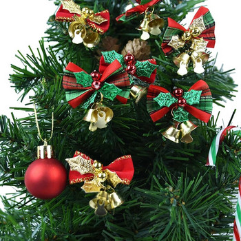 6 бр. Коледен лък с камбанки Мини орнамент с бантик Коледно дърво Висящ венец Орнаменти с бантик Подарък Декорация за опаковане на подаръци