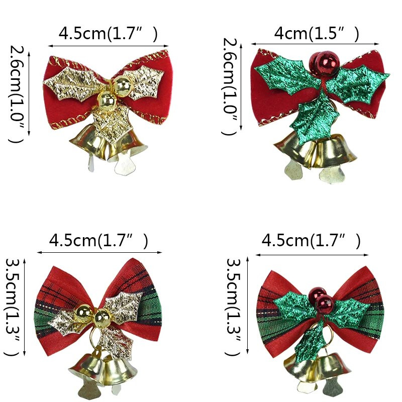 6db karácsonyi masni harangokkal Mini csokorcsomó-dísz, karácsonyi fára akasztó koszorú csípős díszek, ajándékcsomagoló díszek