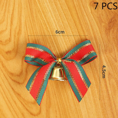 7 gab Ziemassvētku terilēna lentes bantīte ar zvaniņiem, Ziemassvētku mini bowknot amatniecības dāvanu rotājums Ziemassvētku eglītes pakarināšanai, Ziemassvētku dekors