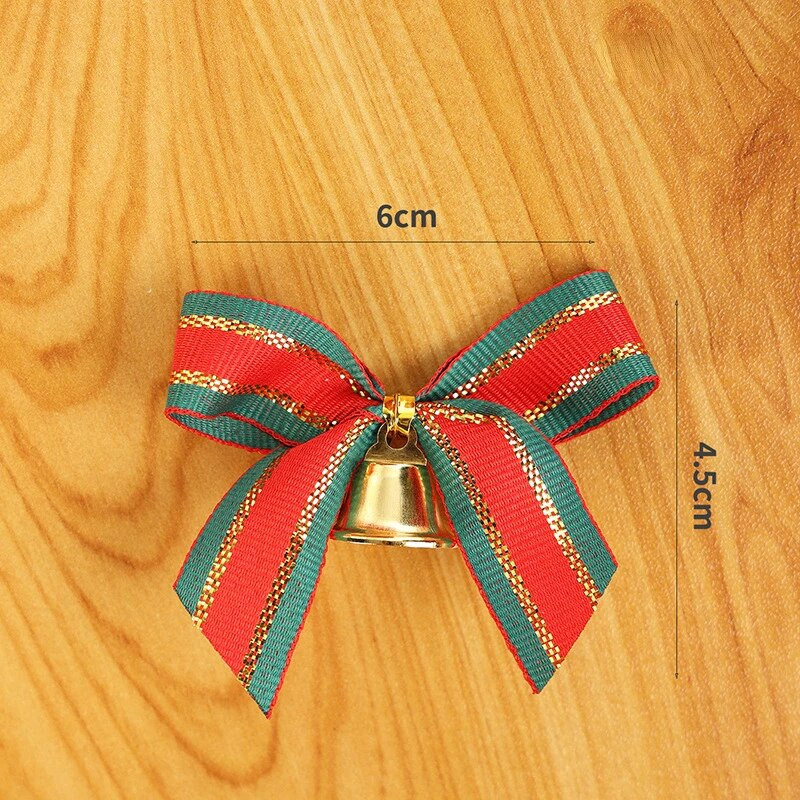 7 gab Ziemassvētku terilēna lentes bantīte ar zvaniņiem, Ziemassvētku mini bowknot amatniecības dāvanu rotājums Ziemassvētku eglītes pakarināšanai, Ziemassvētku dekors