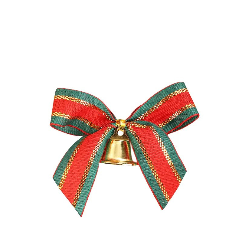 7 gab Ziemassvētku terilēna lentes bantīte ar zvaniņiem, Ziemassvētku mini bowknot amatniecības dāvanu rotājums Ziemassvētku eglītes pakarināšanai, Ziemassvētku dekors