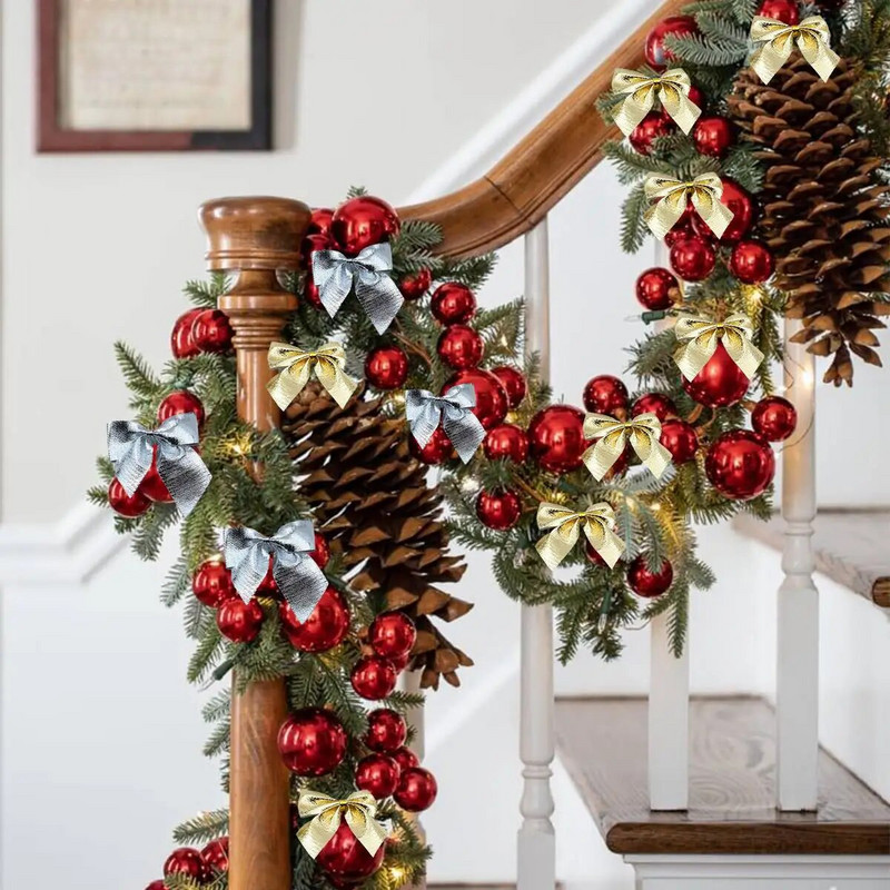 50 komada Božićne mašne Božićni viseći ukrasi Zlatno Crvena Srebrna mašna Ukrasi za božićno drvce Nova godina 2024. Navidad Noel