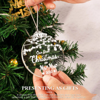 Коледен орнамент Прозрачен акрилен кръгъл висулка за висулка за коледно дърво Коледни декорации за дома Navidad 2024 Нова година