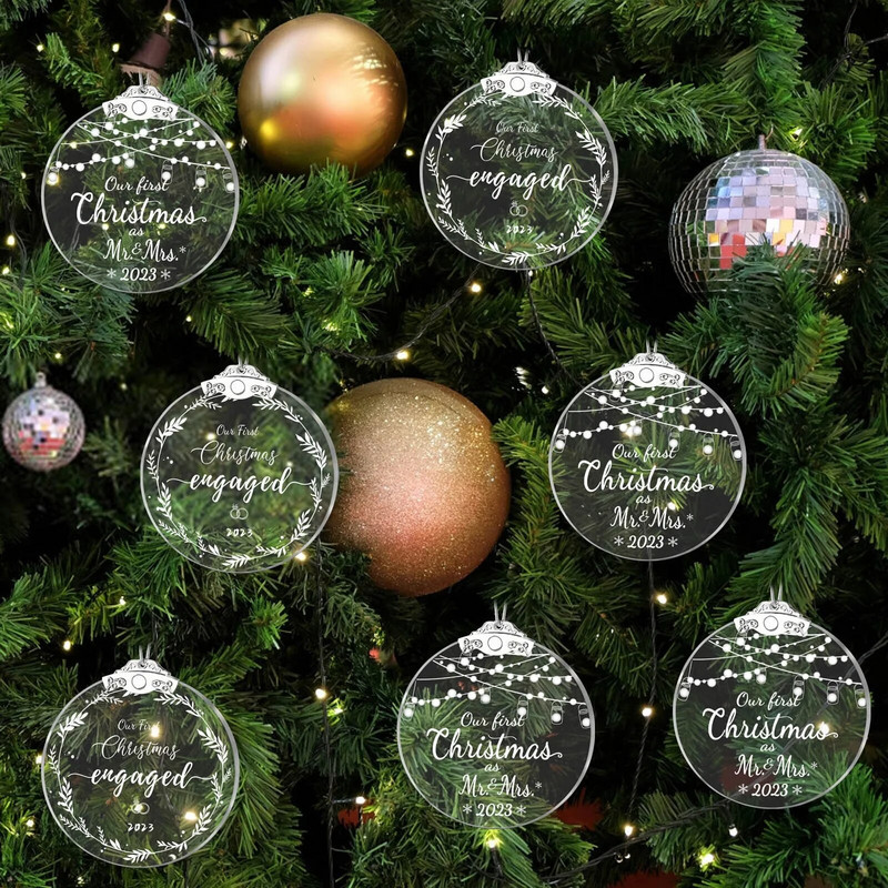 Ziemassvētku rotājums caurspīdīgs akrila apaļš kulons Ziemassvētku eglīšu kulonam Ziemassvētku rotājumi mājām Navidad 2024 Jaunais gads