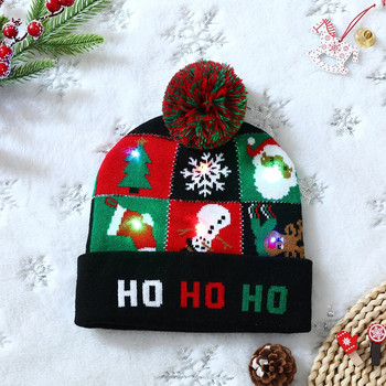 Коледни шапки с LED светлина Карикатура Дядо Коледа Снежен човек Elk Knitted Xmas Soft Hat Noel Merry Christmas Decoration Новогодишен подарък