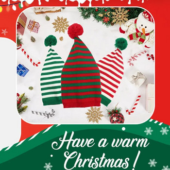 Коледна плетена шапка за възрастни Елф Шапки на Дядо Коледа Дядо Коледа Червени зелени райета Плетена шапка на една кука Весела Коледа Честита Нова Година