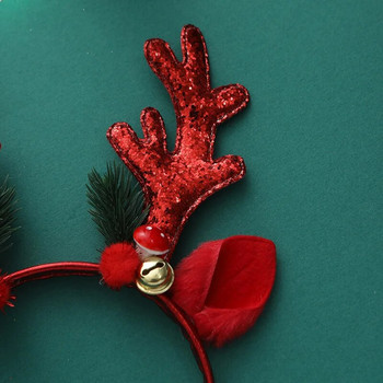 Коледна лента за коса с лосове и пайети Коледна лента за глава с камбана от еленов рог Весела Коледа Ноел Подаръци Натал Навидад Честита Нова Година Подпори за снимки