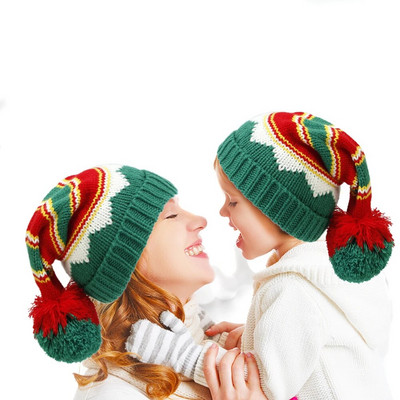 Ziemassvētku trikotāžas cepure Jauka Pom Pom Pieaugušajiem Bērni Mīksta Beanie Ziemassvētku vecīša cepure Dāvana Jaungada ballīte Navidad Noel Ziemassvētku dekors