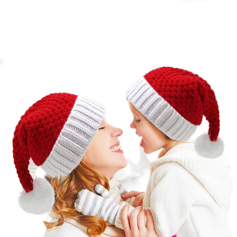 Ziemassvētku trikotāžas cepure Jauka Pom Pom Pieaugušajiem Bērni Mīksta Beanie Ziemassvētku vecīša cepure Dāvana Jaungada ballīte Navidad Noel Ziemassvētku dekors