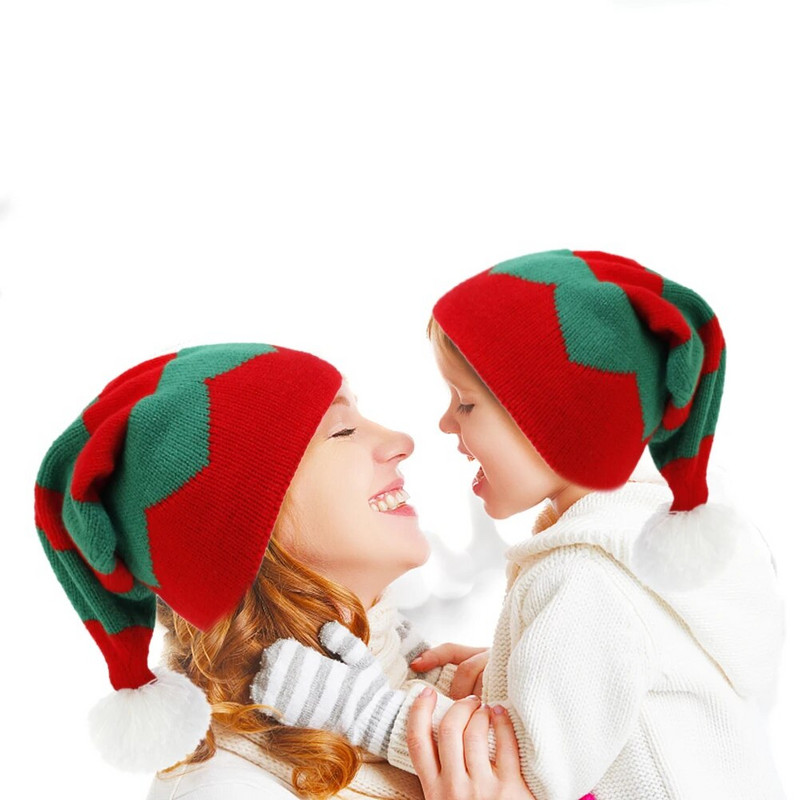 Ziemassvētku trikotāžas cepure Jauka Pom Pom Pieaugušajiem Bērni Mīksta Beanie Ziemassvētku vecīša cepure Dāvana Jaungada ballīte Navidad Noel Ziemassvētku dekors