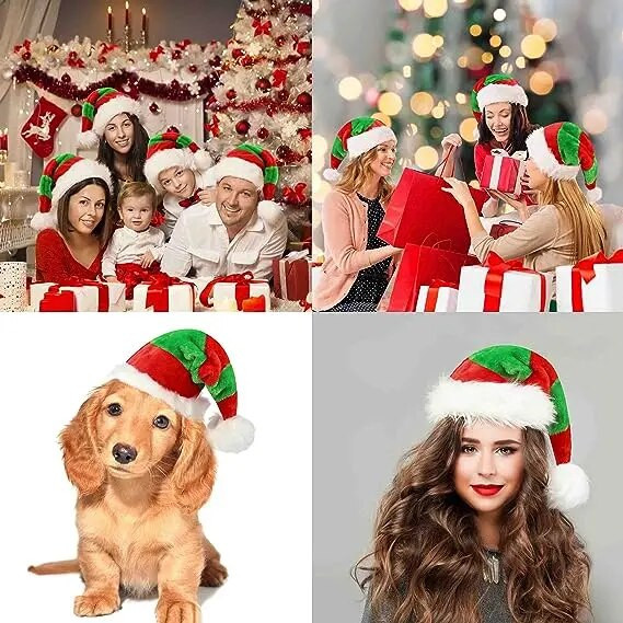 Topla kapa Djeda Mraza Crveno Bijelo Zelene pruge Novogodišnja zabava Navidad Šešir Snjegović Elk Božićna plišana kapa Dekoracija kostima za odraslu djecu