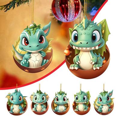 Božićni ukras s privjeskom iz jajeta letećeg zmaja Dvostruki otisak Poklon 2d privjesak（5kom） Sretan božićni ukras za dom 2024.