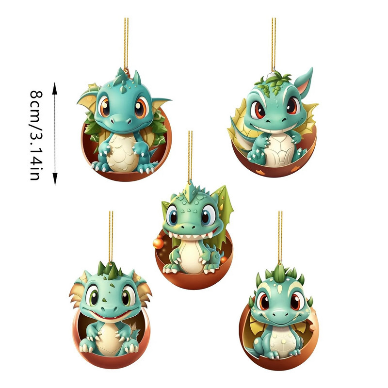 Božićni ukras s privjeskom iz jajeta letećeg zmaja Dvostruki otisak Poklon 2d privjesak（5kom） Sretan božićni ukras za dom 2024.