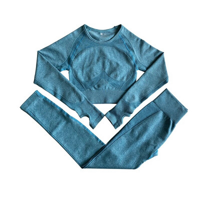 Jogas komplekts vingrošanas zāles apģērbs, 2 daļīgs bezšuvju sporta komplekts, sieviešu sporta kostīms, fitness ar garām piedurknēm, apgriezts augšējais sporta legingi, sieviešu sporta apģērbs