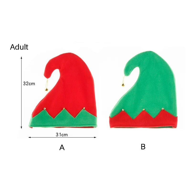 1 vnt. Nauja interneto įžymybė suaugusiųjų / vaikų elfų Kalėdų senelio kepurė Kalėdų elfo raudona žalia skrybėlė flanelinis audinys su varpelio šventinio vakarėlio galvos apdangalu