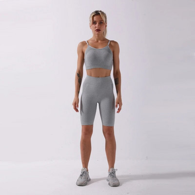 Bešavni joga set Ženski fitness sportski set Odjeća za teretanu Sportsko odijelo za vježbanje Ženski seksi sportski top Visoki struk Joga kratke hlače Sportska odjeća