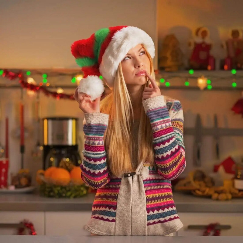 Božićna plišana kapa za 2023. za odraslu djecu Crveno bijele zelene pruge Novogodišnja zabava Navidad Snjegović Elk Šešir Djeda Mraza Dekoracija kostima