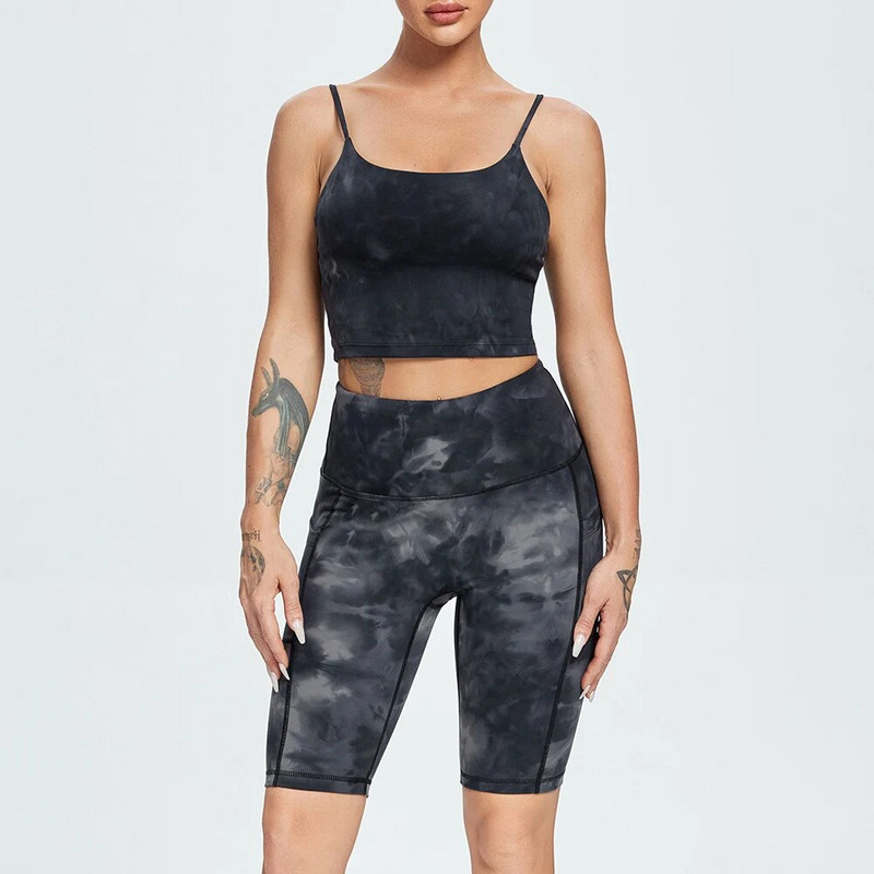 Trenažieru zāles komplekts Šorti Legingi un krūšturis Divdaļīgs jogas sporta komplekts Sieviešu uzvalks fitnesa treniņam Apģērbs Sieviešu treniņtērps sporta zāles apģērbs