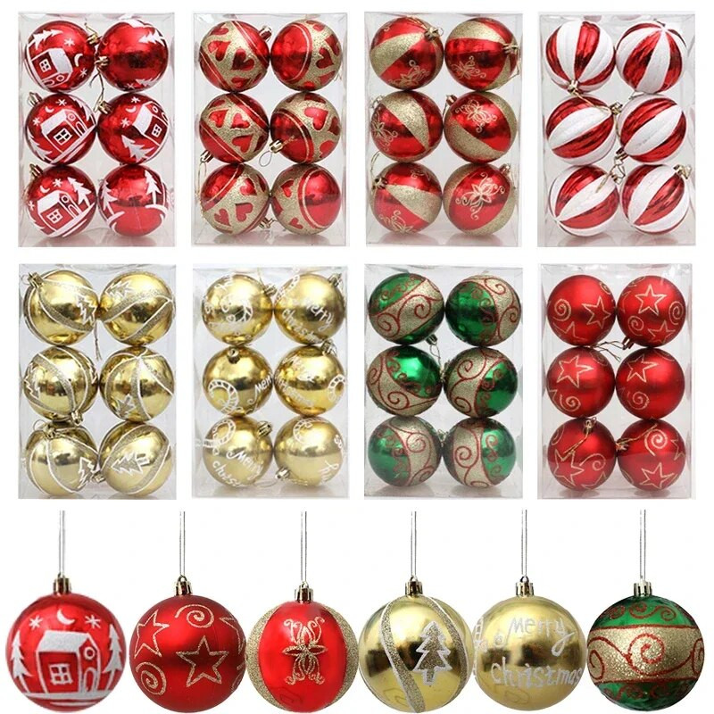 Božićni ukrasi 2023. u kutiji 8 cm božićni ukrasni kuglični ukras 6 kom/lot Božićni privjesak za novogodišnju kućnu zabavu DIY dekor Navidad Noel