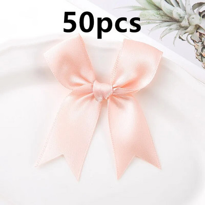 Mašne Dekorativni paketi Poklon Mali cvijet 50 KOM 85*85 mm Ružičaste satenske vrpce Mašne za rukotvorine Mašne za vjenčanje Rođenje DIY Dekoracija za zabavu