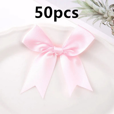 Mašne Dekorativni paketi Poklon Mali cvijet 50 KOM 85*85 mm Ružičaste satenske vrpce Mašne za rukotvorine Mašne za vjenčanje Rođenje DIY Dekoracija za zabavu