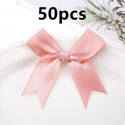 Mašne Dekorativni paketi Poklon Mali cvijet 50 KOM 85*85 mm Ružičaste satenske vrpce Mašne za rukotvorine Mašne za vjenčanje Rođenje DIY Dekoracija za zabavu