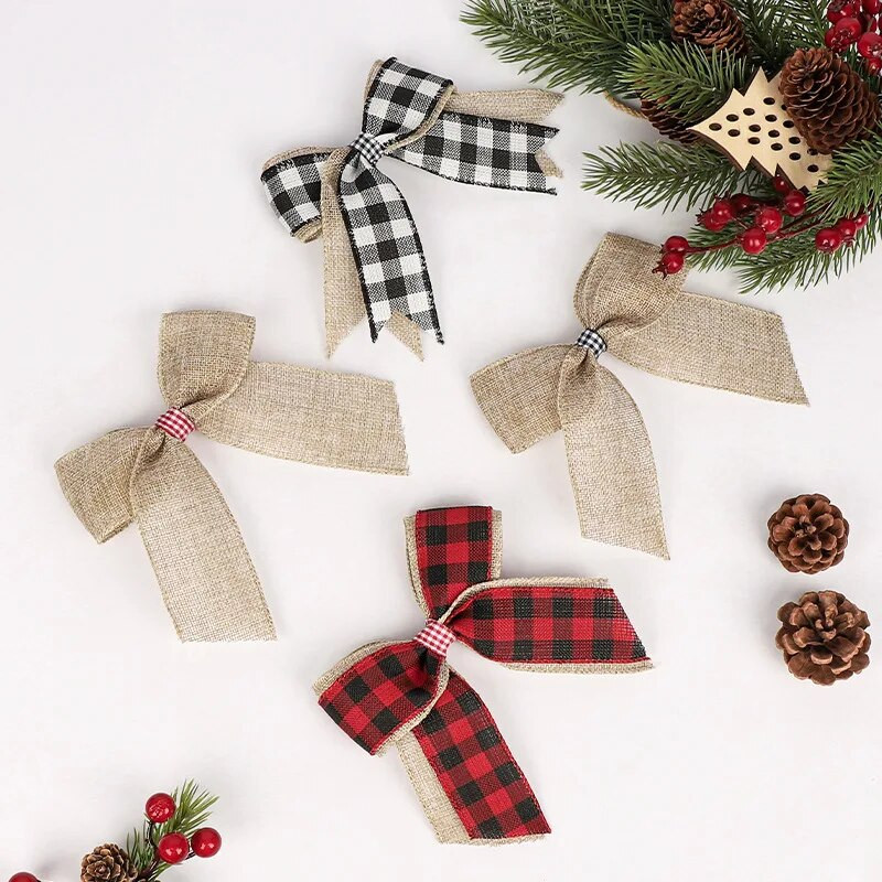 Ziemassvētku rūtains loks, lina audums, stiepļu mala