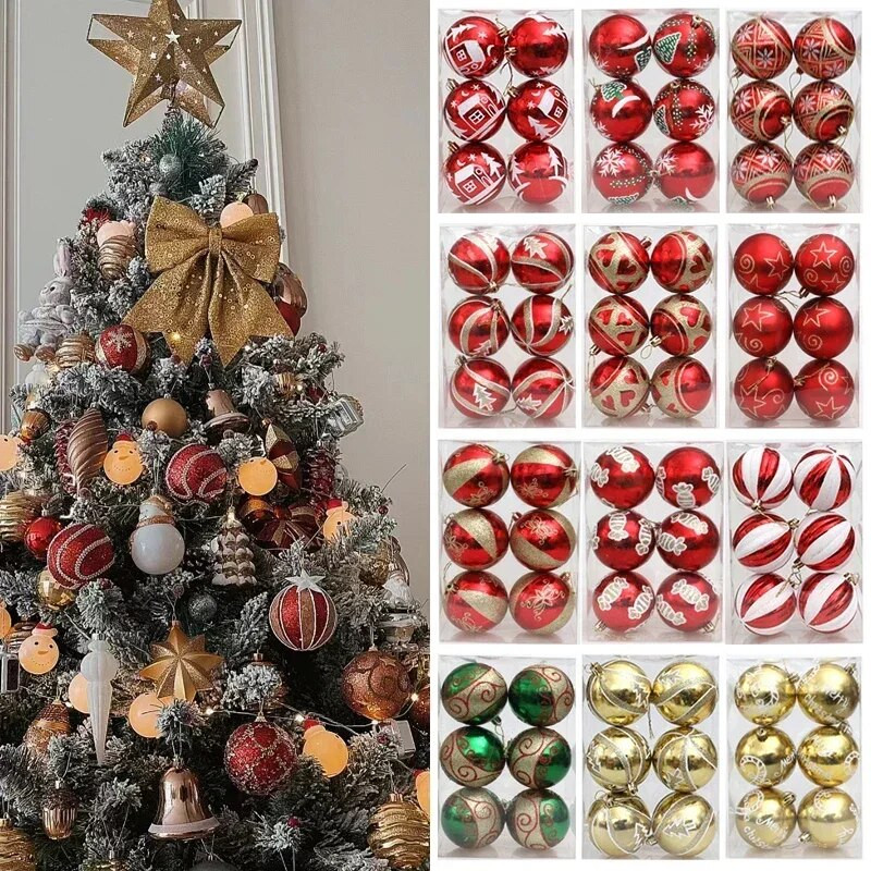 6kom/set galvanizirana božićna kuglica od 8 cm, viseći ukras, božićni ukrasi za dom Navidad, privjesak za božićno drvce, Nova godina 2024.