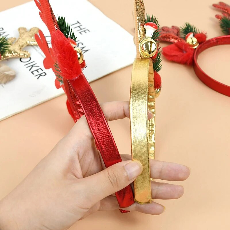 1 gab Ziemassvētku galvassegas Ziemassvētku aļņu ragu matu lente bērniem Ziemassvētku rotājums Jaunais gads 2024 Matu aksesuāri Noela Navidada dāvana