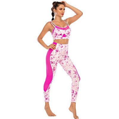 Tie Dye Trenirke Ženske 2020 Sling Bikini Set Sportsko odijelo Visoki struk Yoga Set Bandeau tajice Brzosušeća odjeća za fitnes Novo