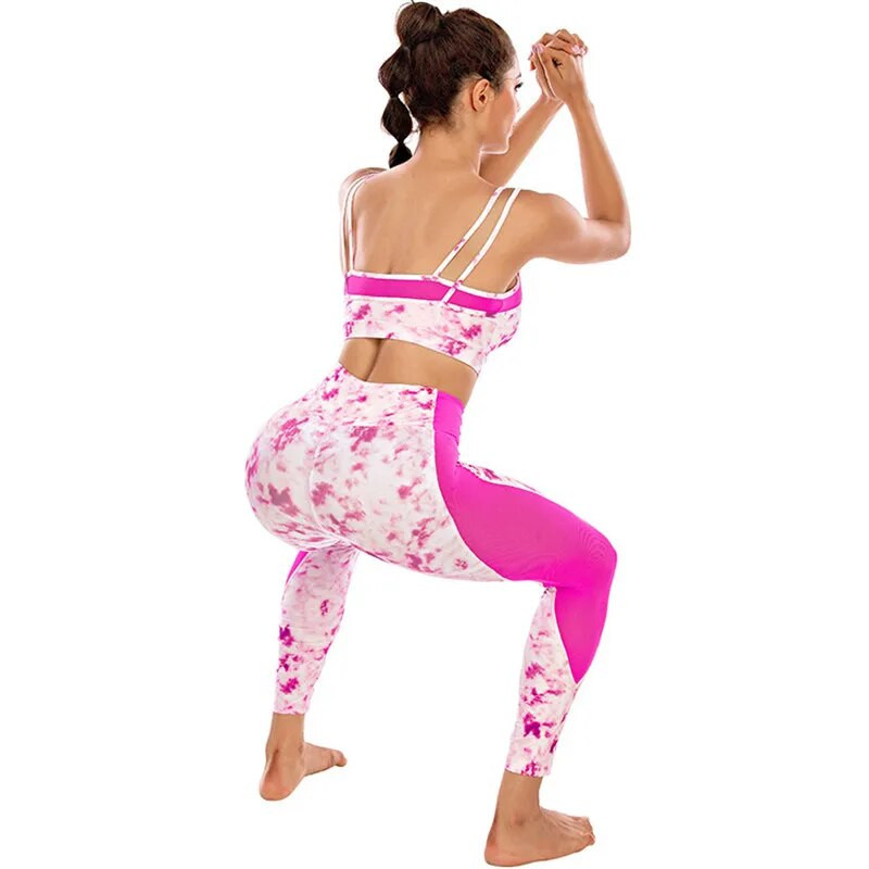 Tie Dye Trenirke Ženske 2020 Sling Bikini Set Sportsko odijelo Visoki struk Yoga Set Bandeau tajice Brzosušeća odjeća za fitnes Novo