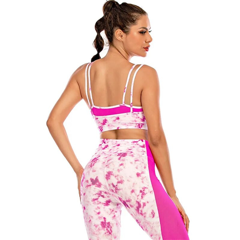 Tie Dye Trenirke Ženske 2020 Sling Bikini Set Sportsko odijelo Visoki struk Yoga Set Bandeau tajice Brzosušeća odjeća za fitnes Novo