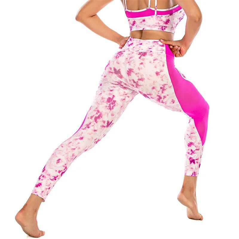 Tie Dye Trenirke Ženske 2020 Sling Bikini Set Sportsko odijelo Visoki struk Yoga Set Bandeau tajice Brzosušeća odjeća za fitnes Novo