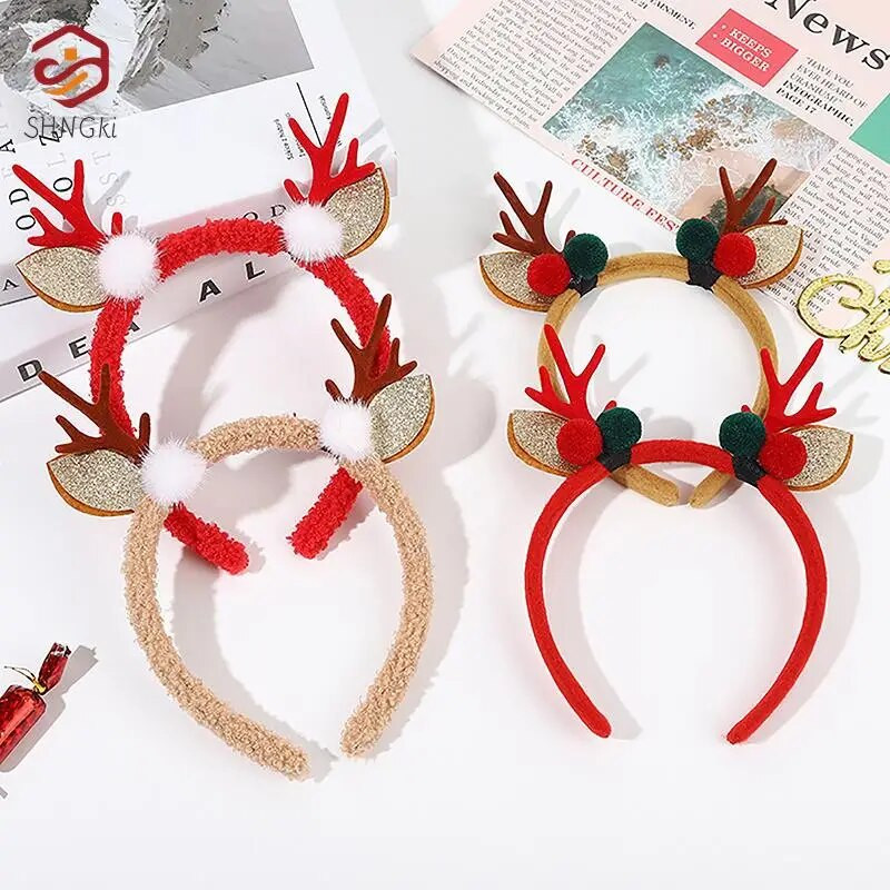 Božićna traka za glavu Sobovi rogovi Cvijet od roga Traka za kosu Kopča Pokrivala za glavu za djecu Odrasle Nova godina Navidad Party Noć vještica Cosplay