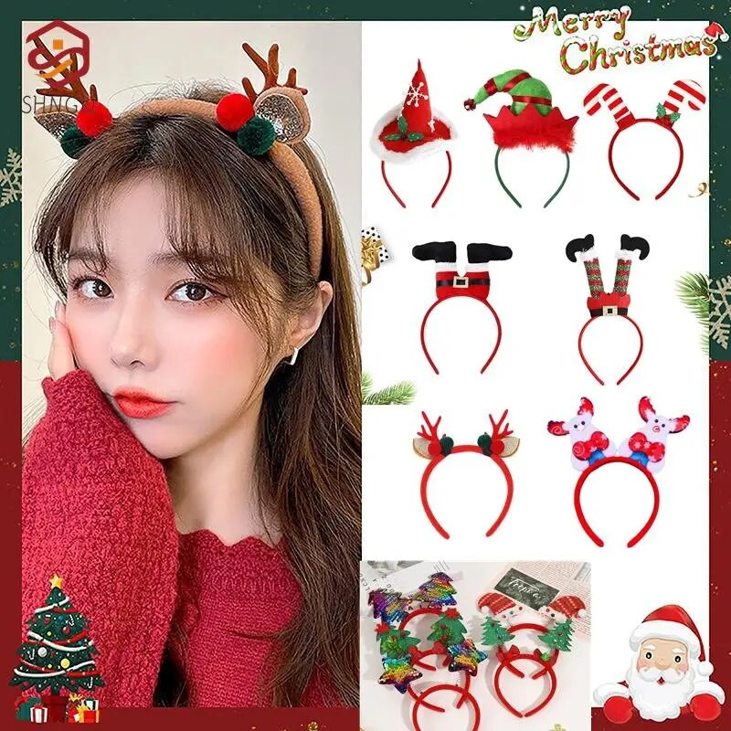 Božićna traka za glavu Sobovi rogovi Cvijet od roga Traka za kosu Kopča Pokrivala za glavu za djecu Odrasle Nova godina Navidad Party Noć vještica Cosplay