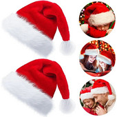 Plišane kape Djeda Mraza Sretan Božić Crvene crne zadebljane tople pahuljaste kape Pokloni za odraslu djecu Novogodišnji festival Potrepštine za dekoraciju zabava