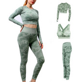 Kamuflažna odjeća za teretanu Fitness Ženski komplet za jogu Sportsko odijelo Gornji grudnjak s remenom Bešavne tajice visokog struka Tajice