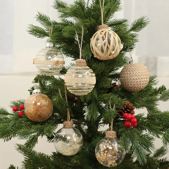 6τμχ 8cm Χειροποίητο λινό διάφανο PET Χριστουγεννιάτικο μενταγιόν Χριστουγεννιάτικο Δέντρο Κρεμαστό για Σπίτι Navidad Διακόσμηση Πρωτοχρονιάς 2024 Δώρο