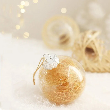 6 бр. 8 см ръчно изработено ленено прозрачно PET коледно топче Коледно дърво Висяща висулка за дома Навидад Декорация Подарък за Нова година 2024
